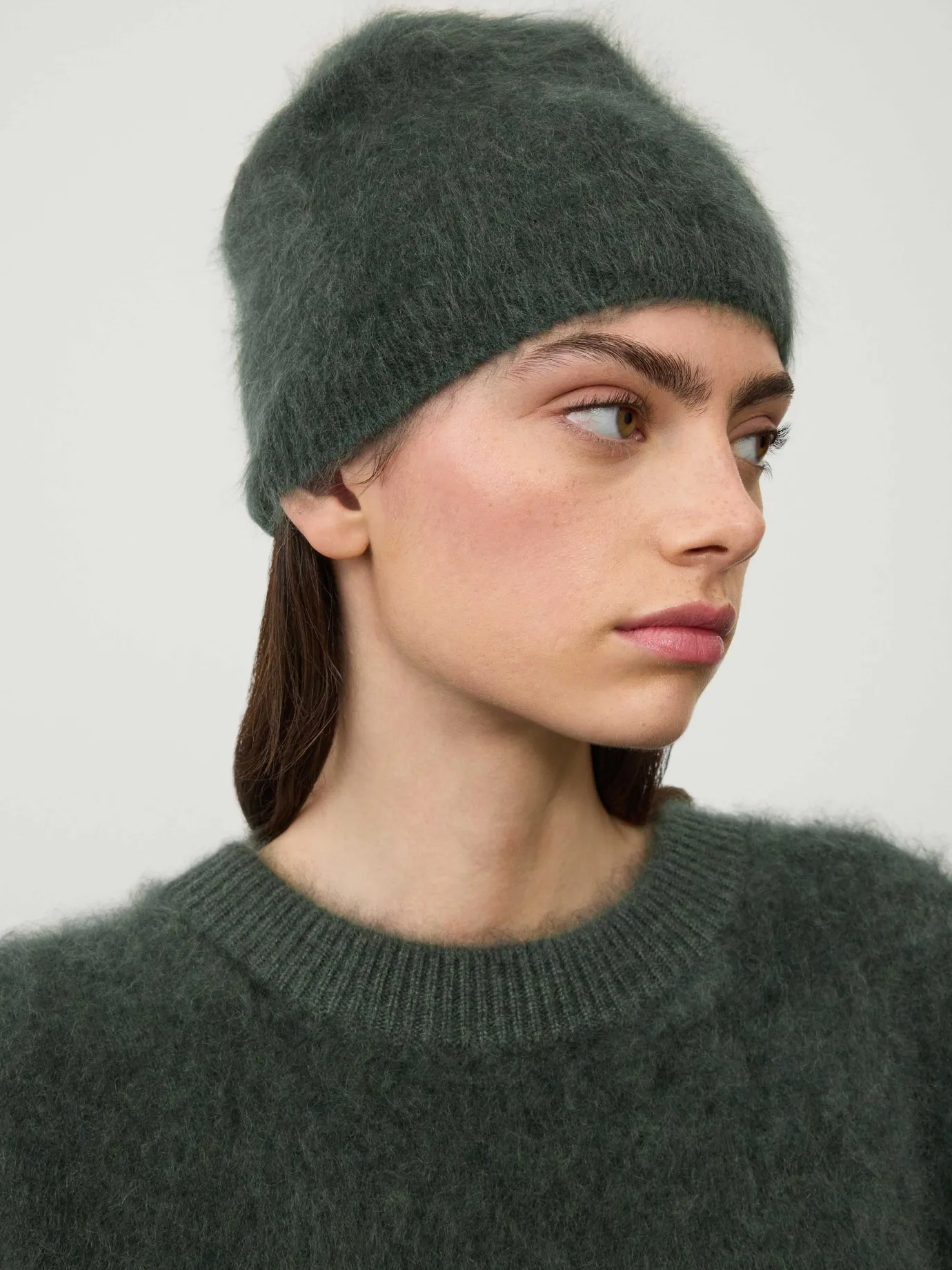 Shop LISA YANG The Brushed Beanie OliveBrushed