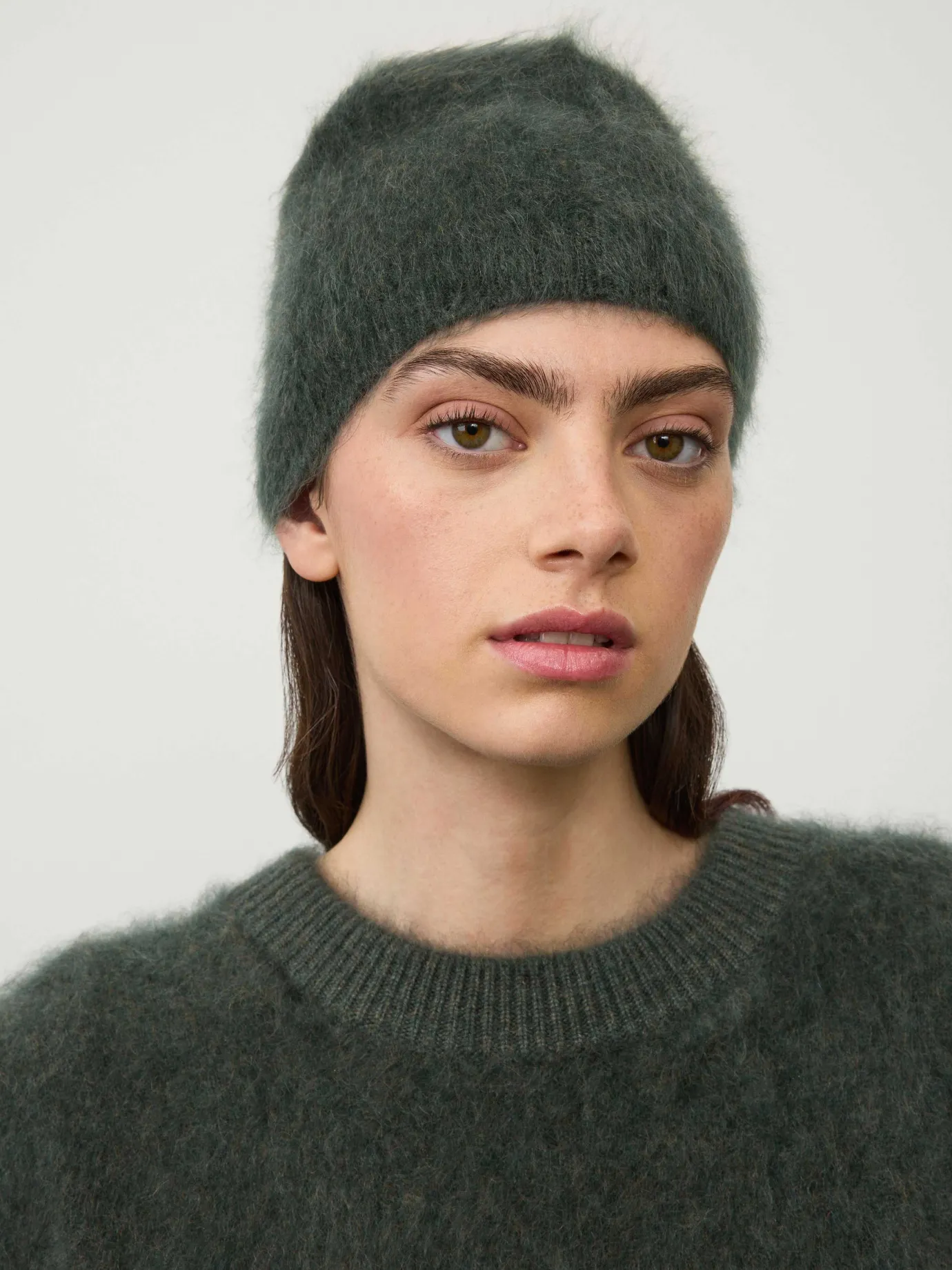 Shop LISA YANG The Brushed Beanie OliveBrushed