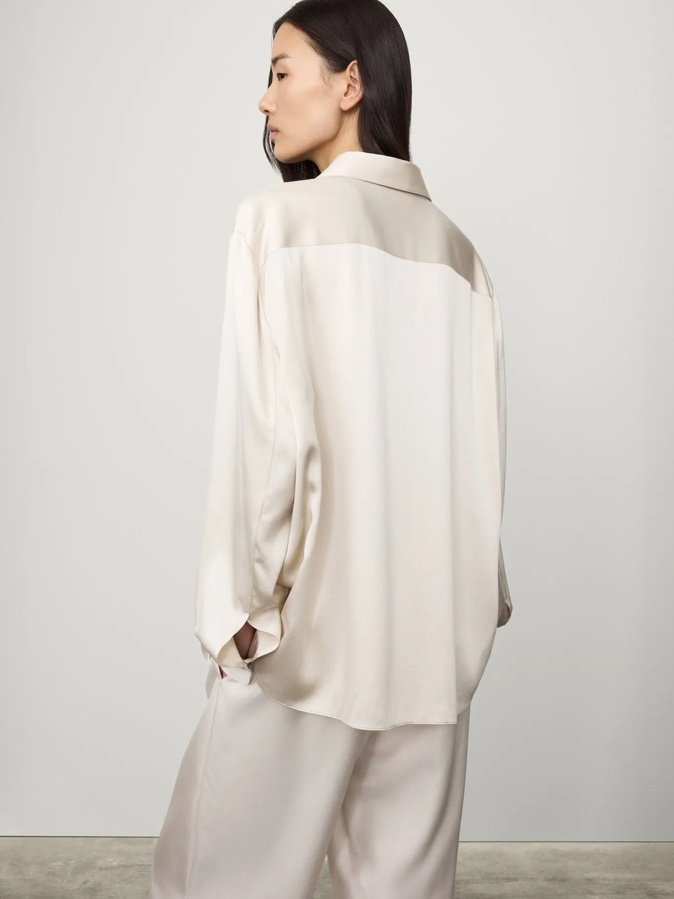 Shop LISA YANG The Long Sleeved Button-Up Shirt Champagne