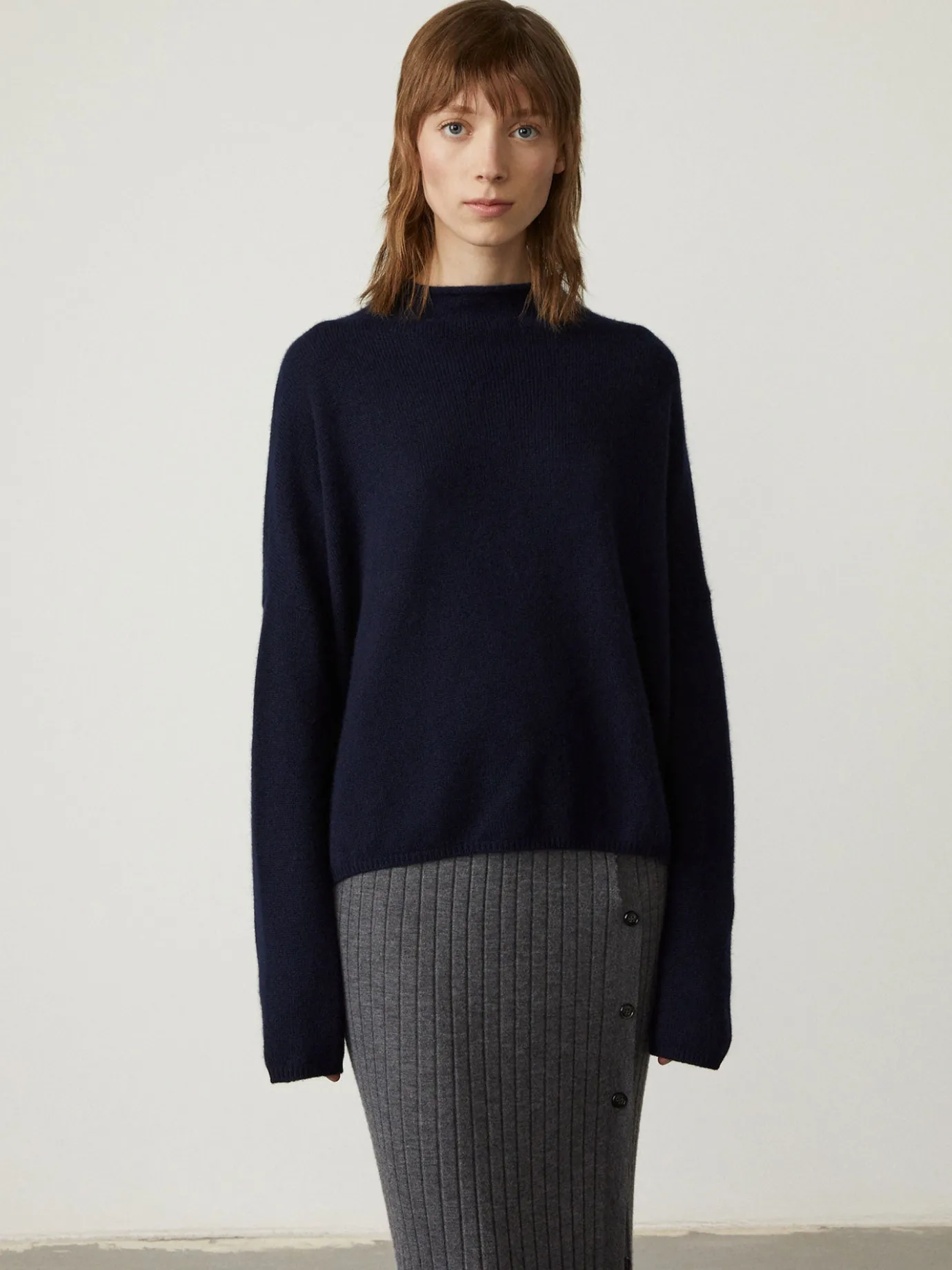Best LISA YANG The Sandy Sweater | Mock neck cashmere sweater Navy